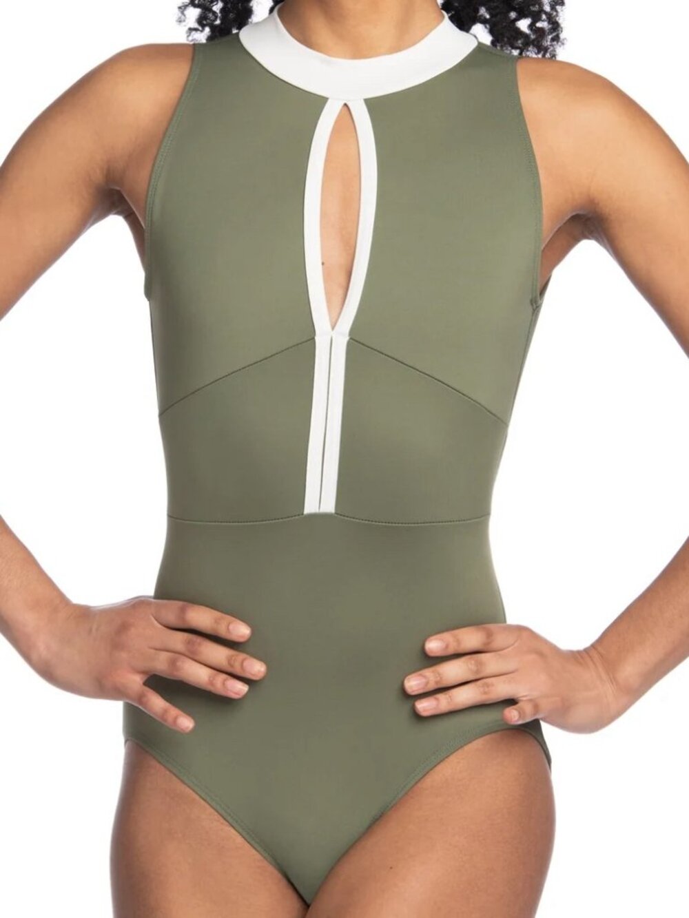 AinslieWear Women's Livona Leotard in Light Olive (US Large)